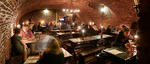 A view of the tables in the medieval cellar cafe